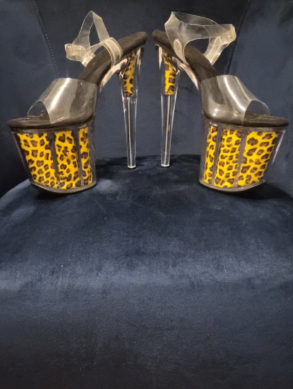 Leopard-Print Platform Heels with Clear Straps - Picture 2 of 7